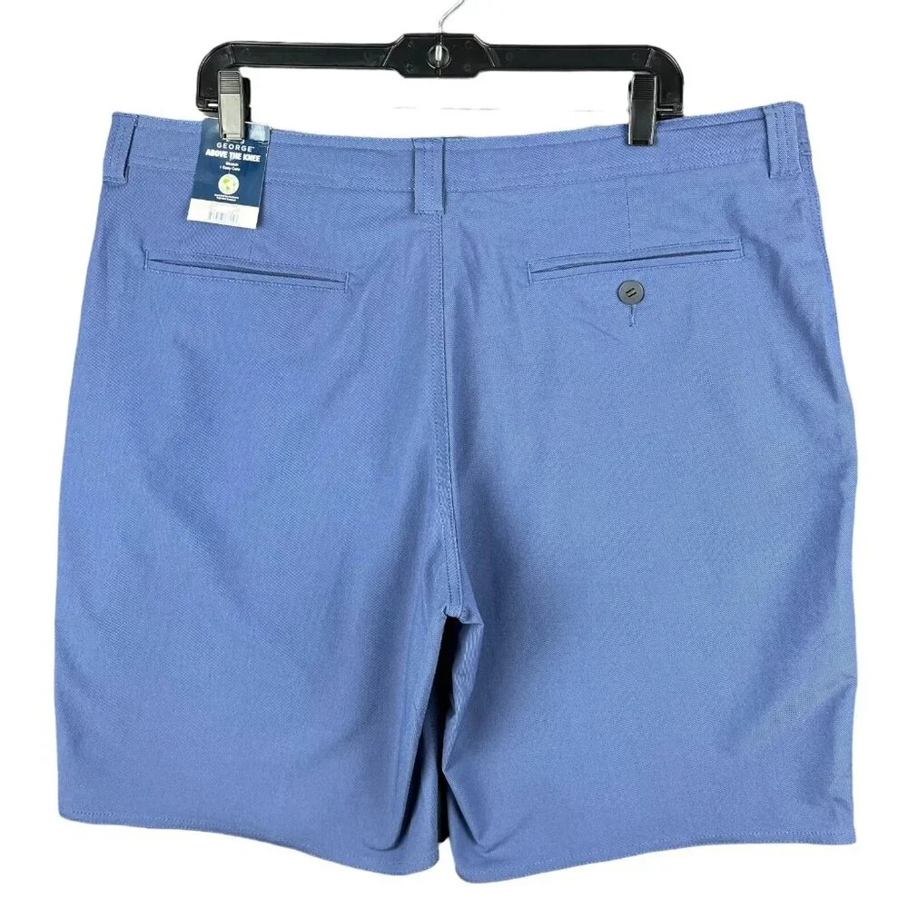 George Mens Flat Front Casual Shorts Size 44X9 Blue & Tan Lot of 2 Mid-rise Fit